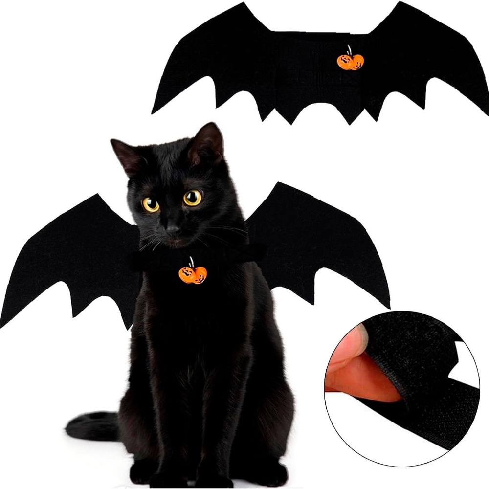 Cute Cat or Dog Halloween Costume Black Bat Wings with Bells